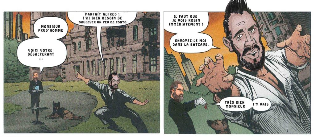 2cases signées Fris avec ses caricatures intégrées dans une planche originale de batman