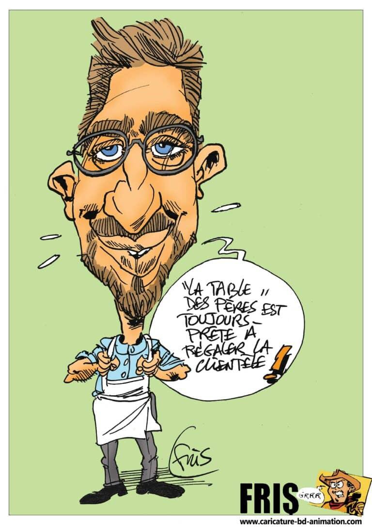 Caricature signée Fris commandée par le Chateau de pères à l'occasion de l'embauche d'un salarié.