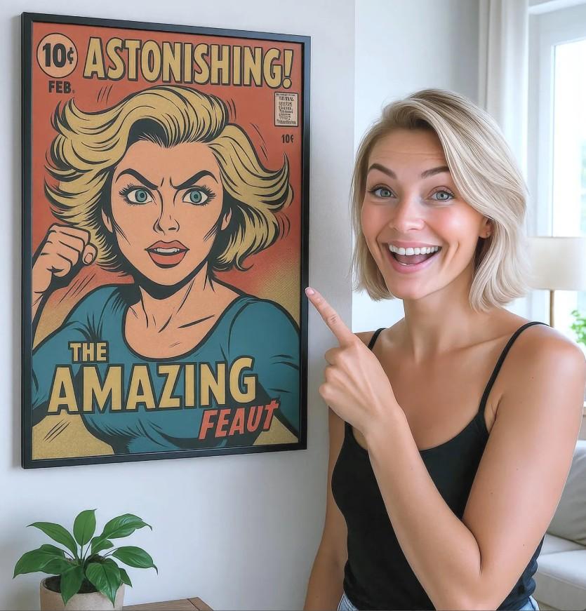 Exemple d'un cadre BD Poster avec fond générique Pop Art 100% image IA basic