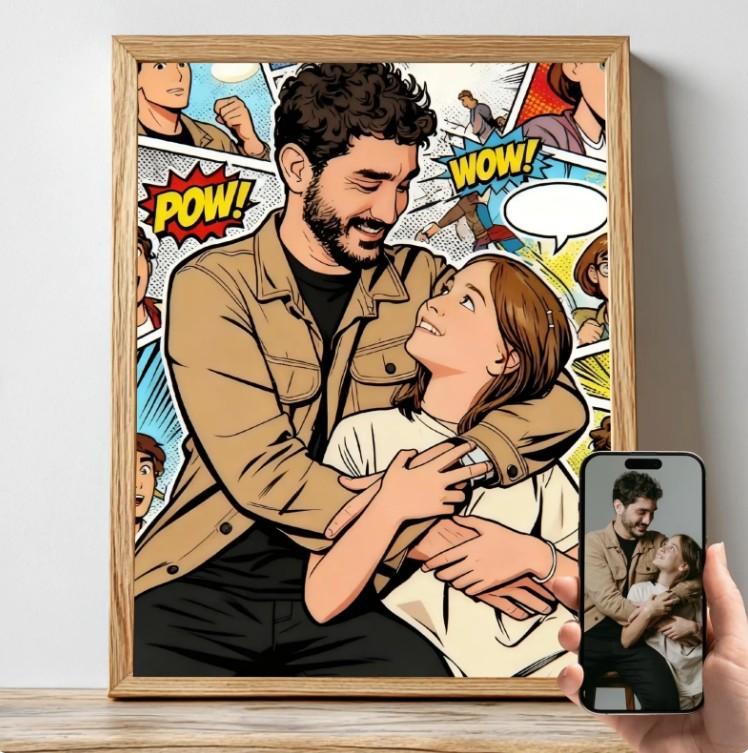 Exemple d'un cadre BD Poster avec fond générique Pop Art 100% image IA basic