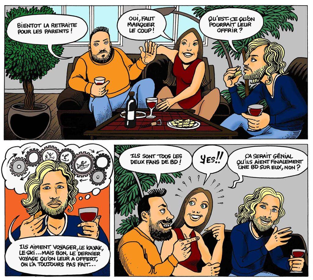 Extrait Album BD Bruno - offert par les enfants pour départ à la retraite de leurs parents.