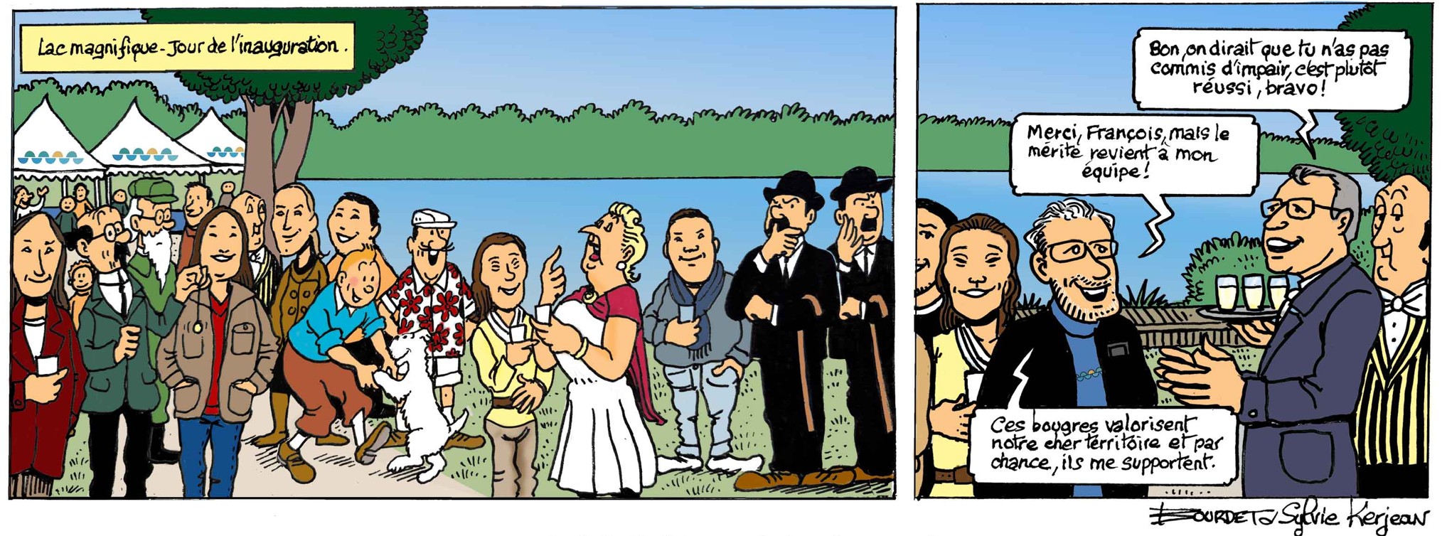 Extrait planche BD 2026 pour fan de tintin - Hommage au directeur de com de l'agglo Val d'Yerres et Val de Seine. Cadeau personnalisé pour son départ à la retraite.